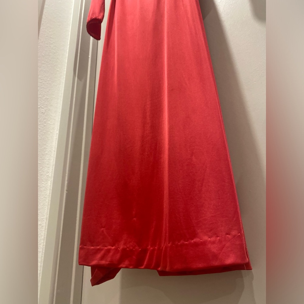 VTG Gilead 70s Fuchsia Hot Pink Deep V-Neck Lace Trim Maxi Wrap Dress Robe - S - Picture 13 of 16